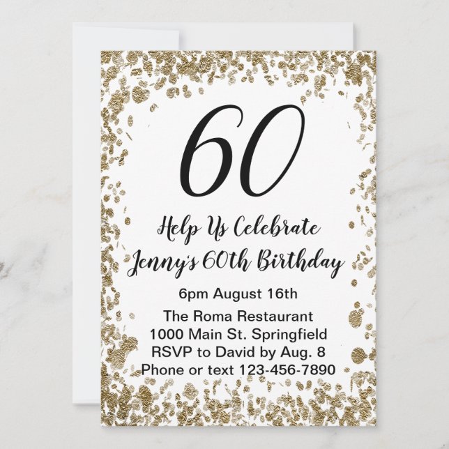 Elegant 60th Birthday Invitation For Her in Gold (Front)