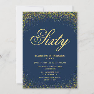 Elegant 60th birthday invitation Gold Navy Glam