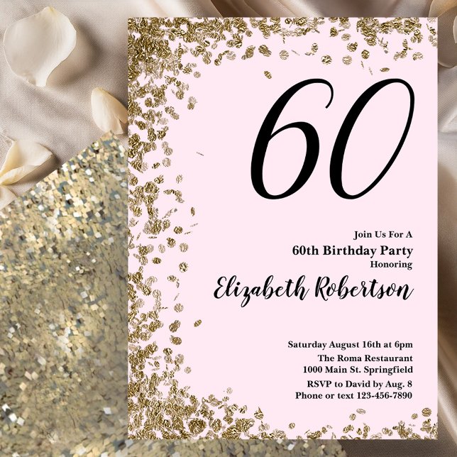 Elegant 60th Birthday Invitation Pink Gold Sequin (Creator Uploaded)
