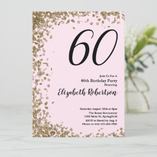 Elegant 60th Birthday Invitation Pink Gold Sequin