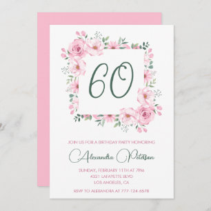 Elegant 60th birthday invitations Floral Pink