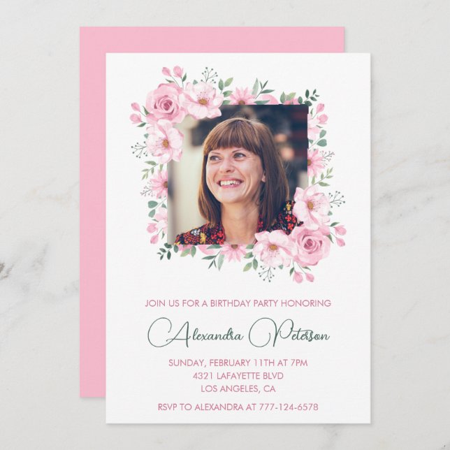 Elegant 60th birthday invitations Photo Boho  (Front/Back)