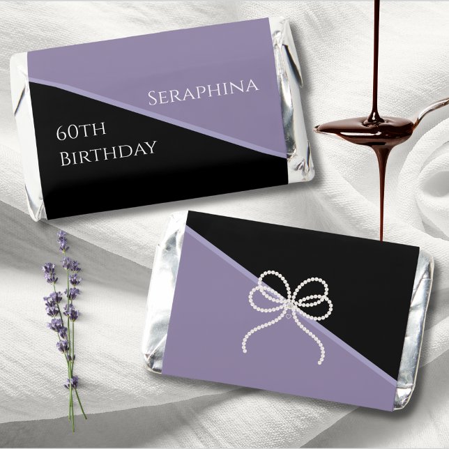 Elegant 60th Birthday Lavender Pearl Bow Hershey's Miniatures (Celebrate with style! Elegant, personalized candy wrappers from the 60 and Stunning Collection.)