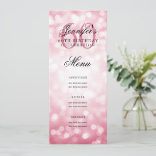 Elegant 60th Birthday Menu Blush Pink Bokeh Lights Invitation