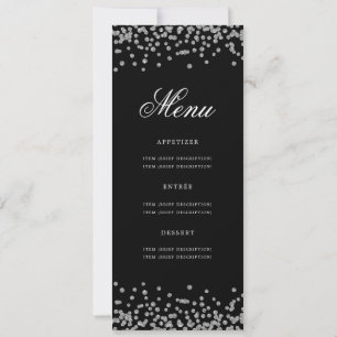 Elegant 60th Birthday Menu Silver Black Confetti Invitation