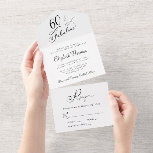 Elegant 60th Birthday Party All In One Invitation