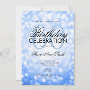 Elegant 60th Birthday Party Blue Glitter Lights Invitation