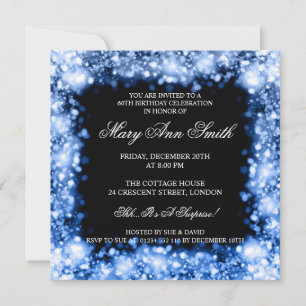 Elegant 60th Birthday Party Blue Sparkling Lights Invitation