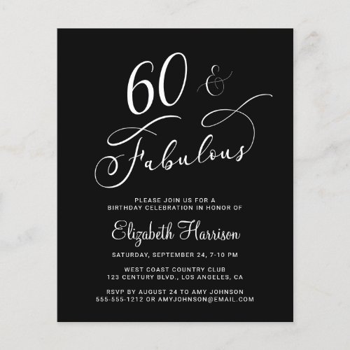 Elegant 60th Birthday Party Budget Invitation