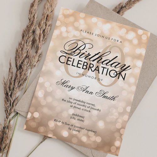Elegant 60th Birthday Party Copper Glitter Lights 4.5x6.25 Paper Invitation Card