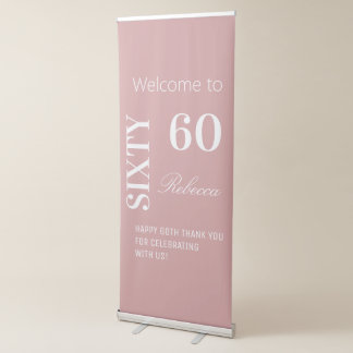 Elegant 60th Birthday Party Dusty Pink Backdrop  Retractable Banner