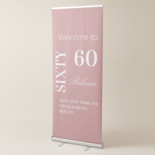 Elegant 60th Birthday Party Dusty Pink Backdrop  Retractable Banner