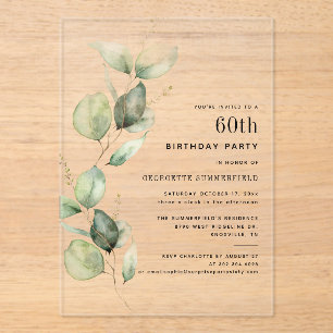 Elegant 60th Birthday Party Eucalyptus Acrylic Invitations