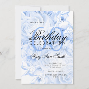 Elegant 60th Birthday Party Floral Navy Blue Invitation