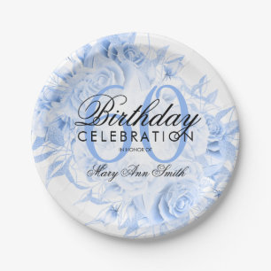 Elegant 60th Birthday Party Floral Navy Blue Paper Plates