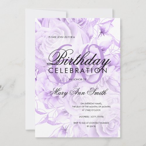 Elegant 60th Birthday Party Floral Purple  Invitation
