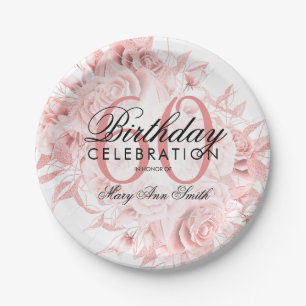 Elegant 60th Birthday Party Floral Rose Gold  Paper Plates