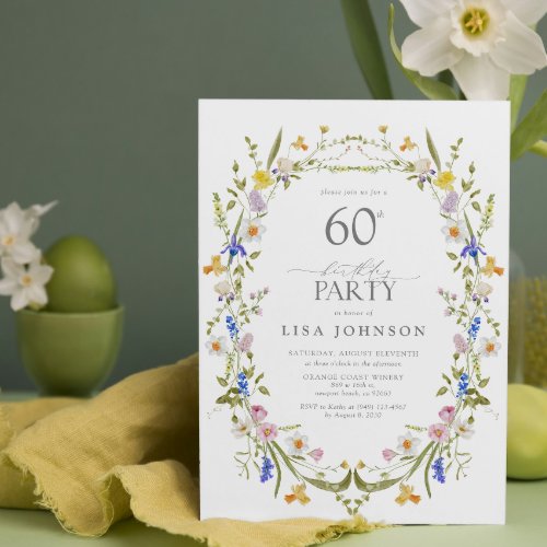 Elegant 60th Birthday Party Floral Watercolor Invitation