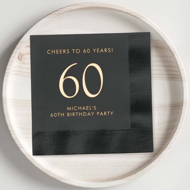 Elegant 60th Birthday Party Foil Napkins (Elevate his 60th birthday party decor with these classic and elegant black and gold foil napkins)