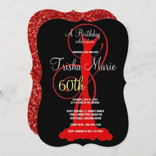 Elegant 60th Birthday Party Formal Red Dress  Invitation