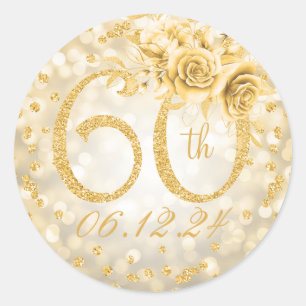 Elegant 60th Birthday Party Glam Lights Gold Classic Round Sticker