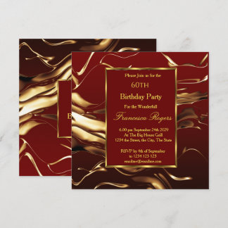 Elegant 60th Birthday Party Gold Burgundy Invitation