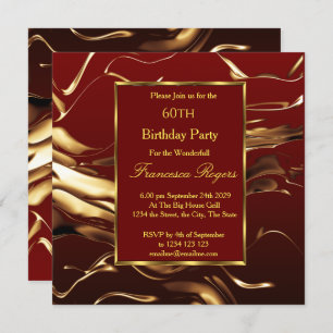 Elegant 60th Birthday Party Gold Burgundy Invitation
