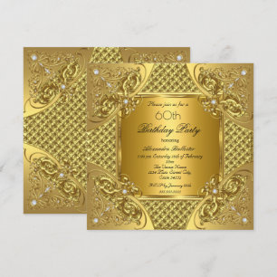 Elegant 60th Birthday Party Gold Diamonds Invitation