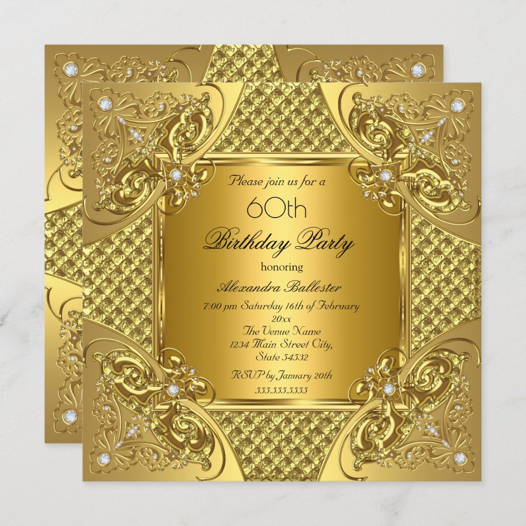 Elegant 60th Birthday Party Gold Diamonds Invitation Zazzle