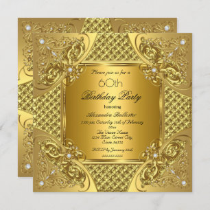 Elegant 60th Birthday Party Gold Diamonds Invitation