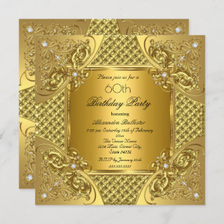 Elegant 60th Birthday Party Gold Diamonds Invitation