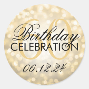 Elegant 60th Birthday Party Gold Glitter Lights Classic Round Sticker