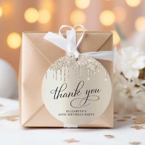 Elegant 60th Birthday Party Gold Glitter Thank You Favor Tags