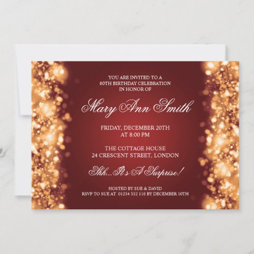 Elegant 60th Birthday Party Gold Sparkling Lights Invitation