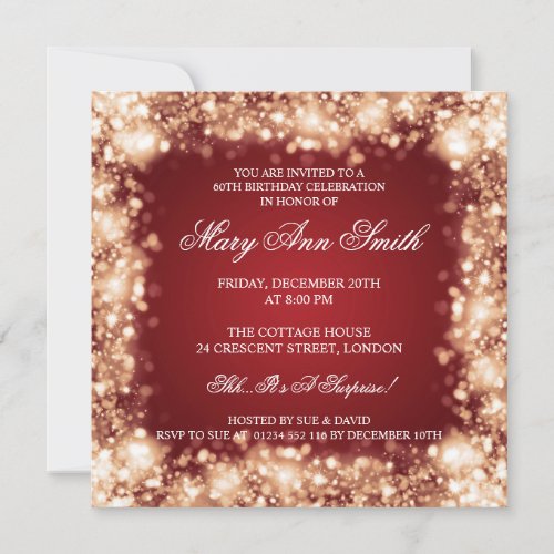 Elegant 60th Birthday Party Gold Sparkling Lights Invitation