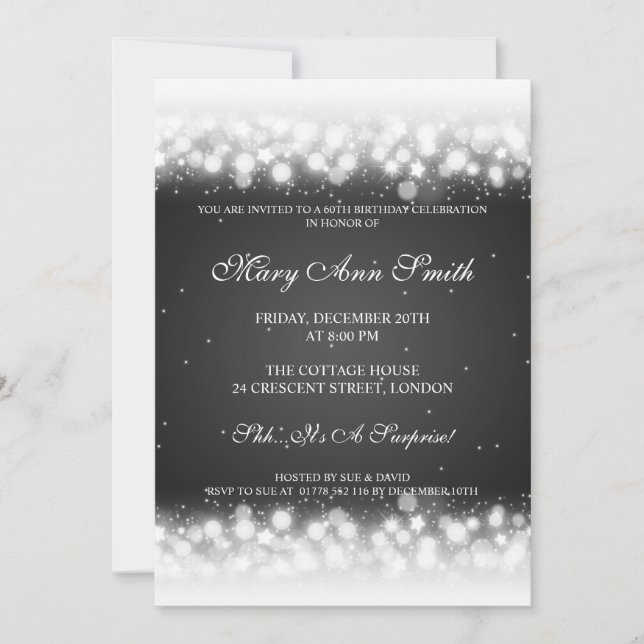 Elegant 60th Birthday Party Magic Sparkle Black Invitation (Front)