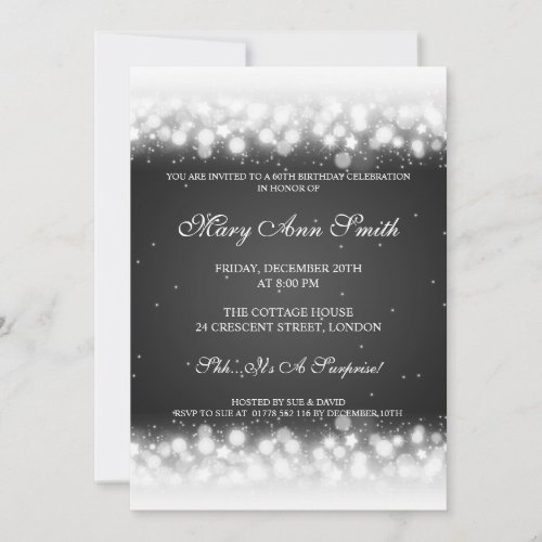 Elegant 60th Birthday Party Magic Sparkle Black Personalized Announcement