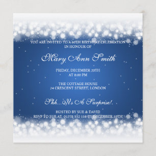 Elegant 60th Birthday Party Magic Sparkle Blue Invitation