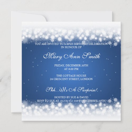 Elegant 60th Birthday Party Magic Sparkle Blue Personalized Invite