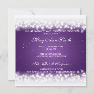 Elegant 60th Birthday Party Magic Sparkle Purple Invitation