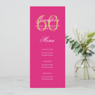 Elegant 60th Birthday Party Menu Gold Hot Pink Invitation