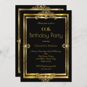Elegant 60th Birthday Party Photo Black Gold Gems Invitation