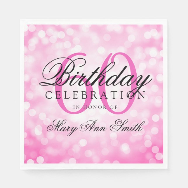Elegant 60th Birthday Party Pink Glitter Lights Napkins (Front)