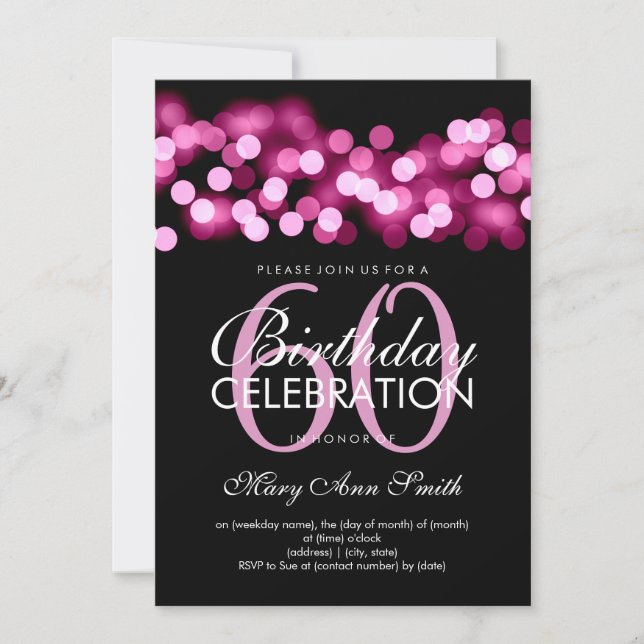 Elegant 60th Birthday Party Pink Hollywood Glam Invitation (Front)