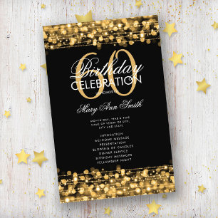 Elegant 60th Birthday Party Program Gold w/ Menu Flyer