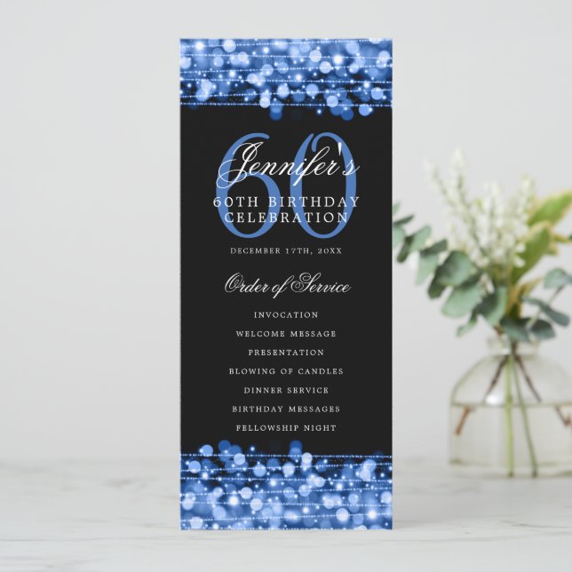 Elegant 60th Birthday Party Program Navy Menu (Standing Front)