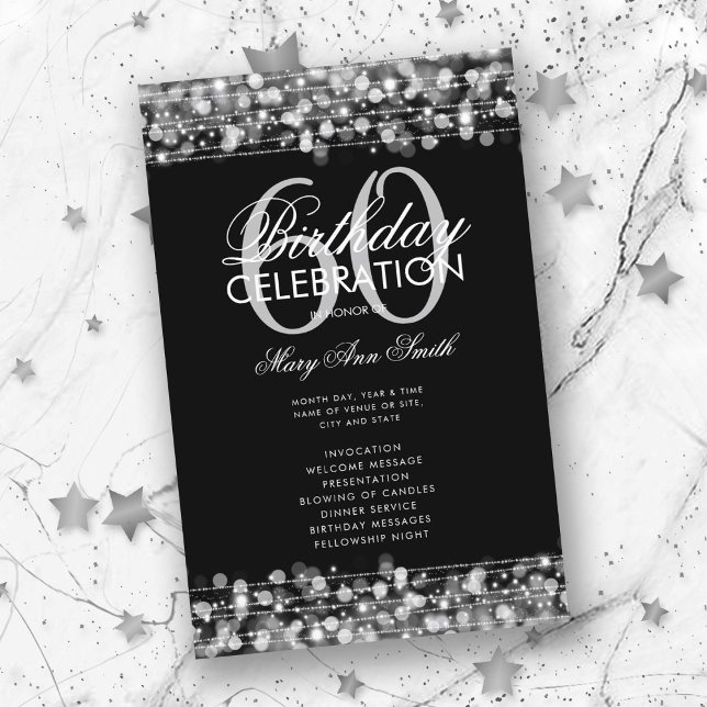 Elegant 60th Birthday Party Program Silver w/ Menu (Creator Uploaded)