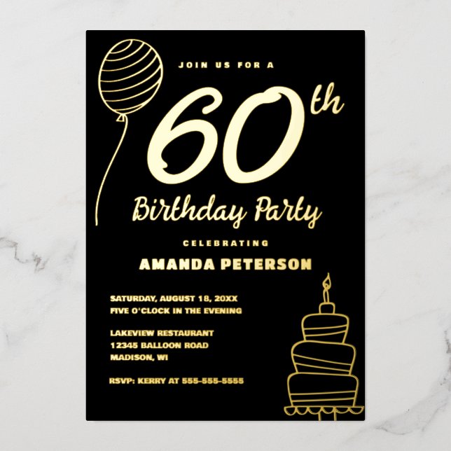 Elegant 60th Birthday Party Real Gold Foil Invitation (Front)