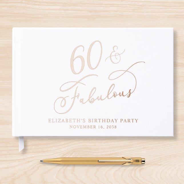 Elegant 60th Birthday Party Rose Gold Foil Guest Book (Creator Uploaded)