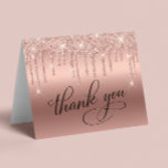 Elegant 60th Birthday Party Rose Gold Glitter Thank You Card<br><div class="desc">Chic 60th birthday party folded thank you card featuring "Thank You" in elegant calligraphy,  a rose gold faux foil background and rose gold faux glitter. On the inside,  personalize your thank you message and signature or leave blank for a handwritten note.</div>